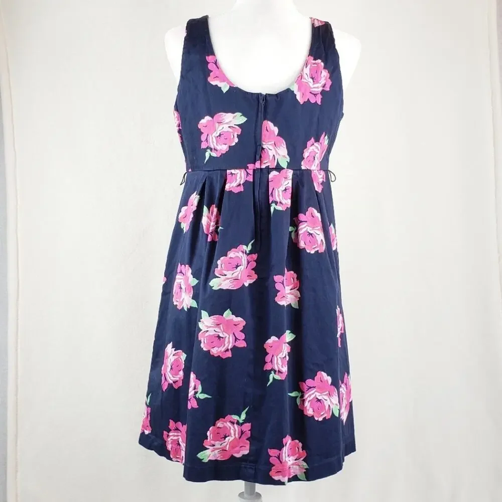 Motherhood Pleated Dress Maternity M Navy Blue Pink Roses Floral Empire Waist - Picture 3 of 7